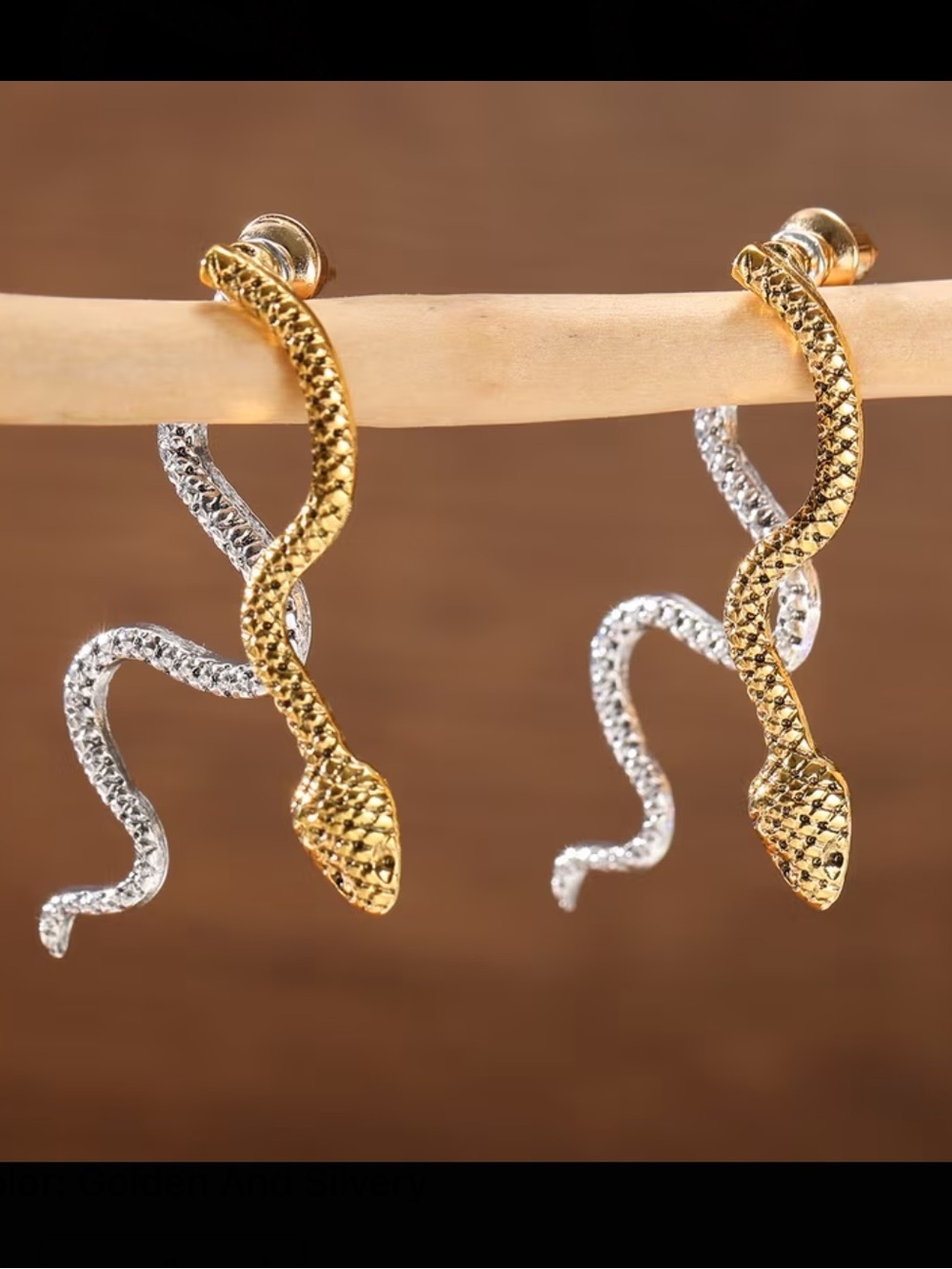 Gold and Silver Snake Drop Earrings - Women Jewelry